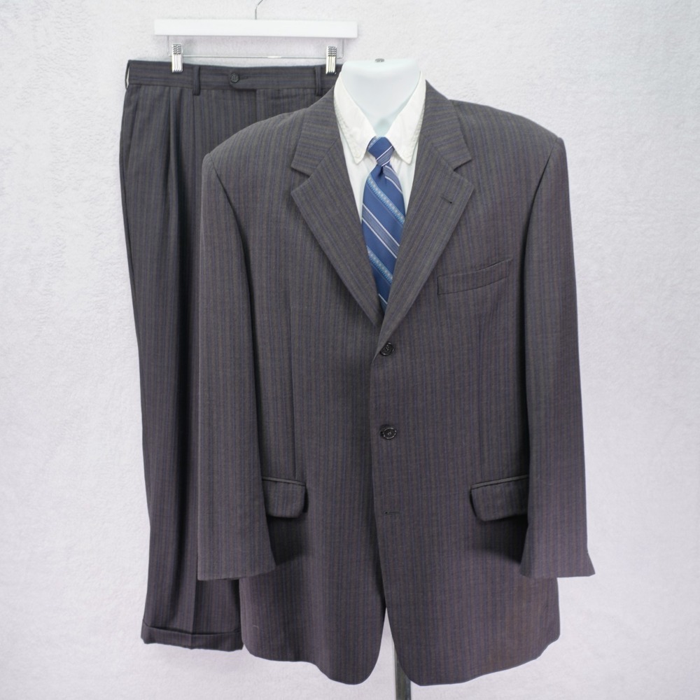 Bespoke Coppley Flannel Wool 2 Piece Suit Gray Brown Striped -44L 37 / 32- Plea